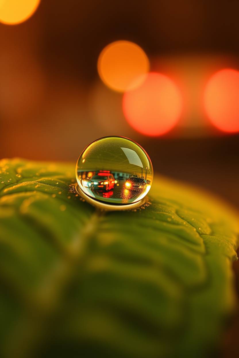 Makro embun di daun dalam perjalanan ke Gili Ketapang.